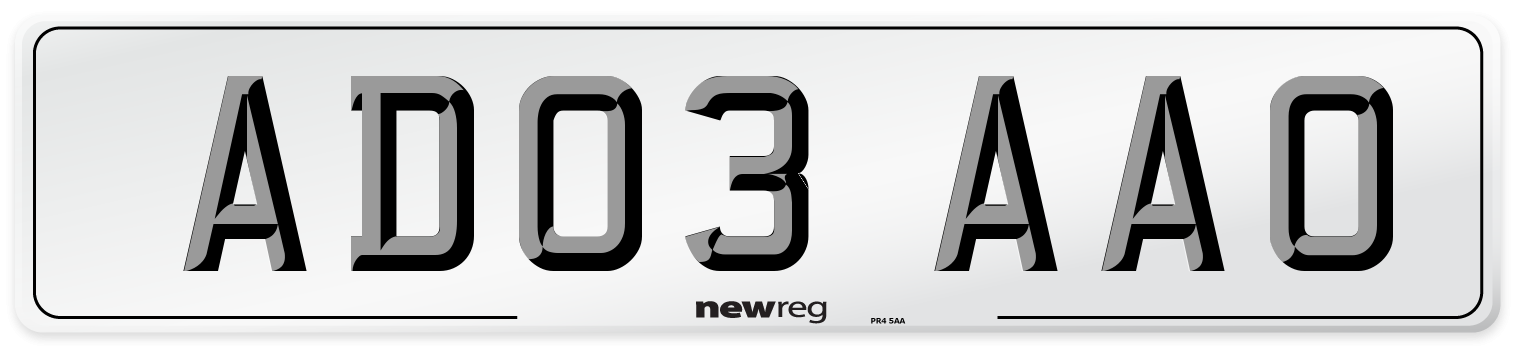 AD03 AAO Number Plate from New Reg